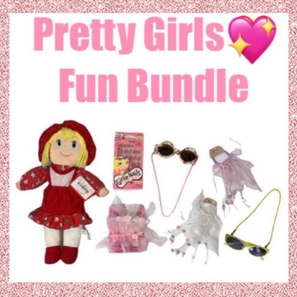 Pretty Girls Fun Bundle Cloth Dolly Sunglasses Hair & Little Girl Nail Gift Set